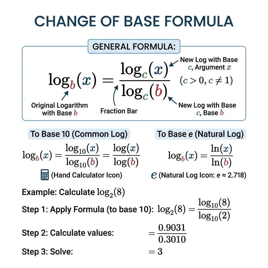 Change of base formula illustration for logarithms