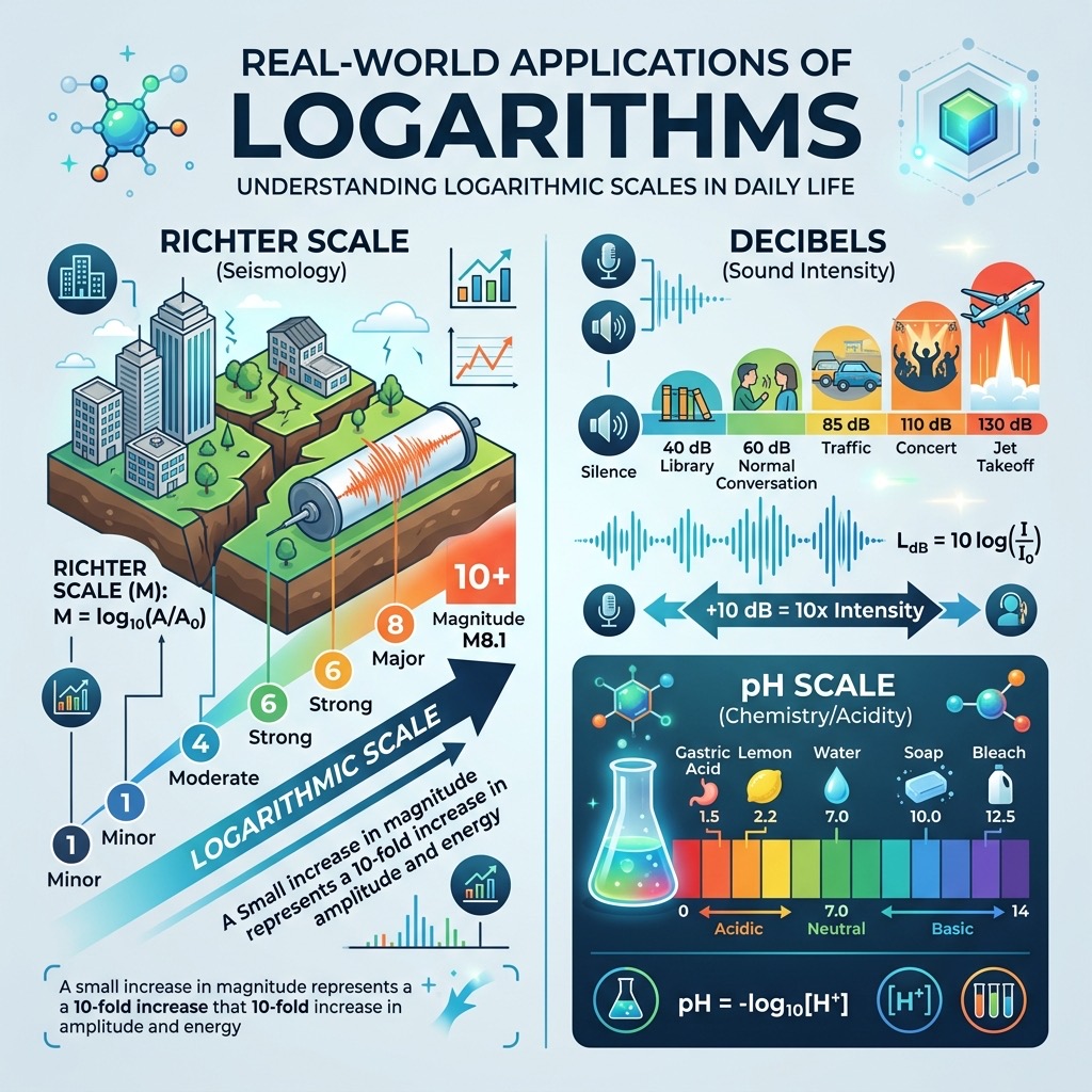 Real world applications of logarithms in science and technology