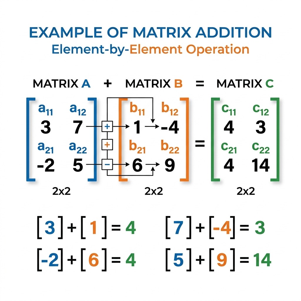Example of matrix addition showing element-wise addition