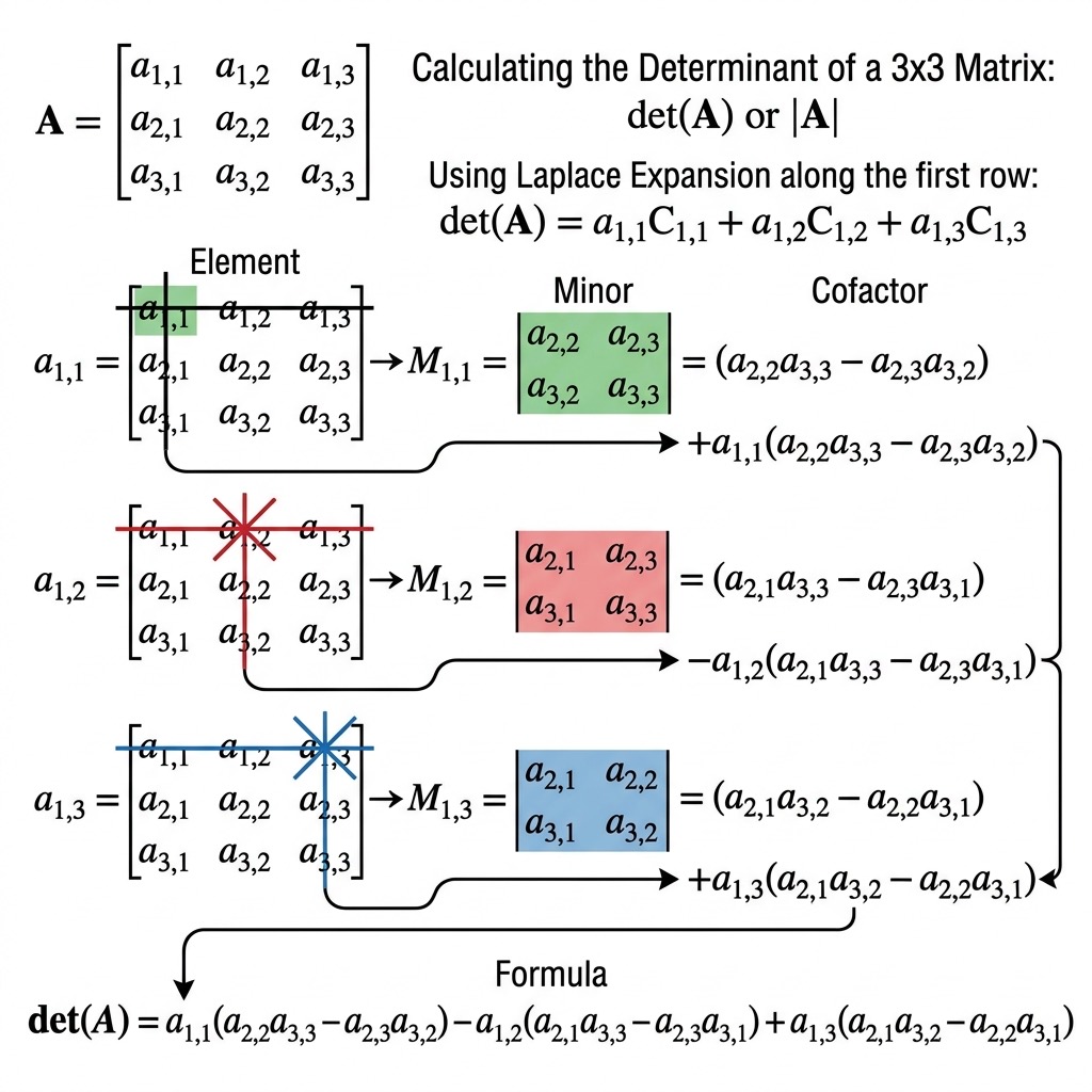 Determinant calculation example of a matrix