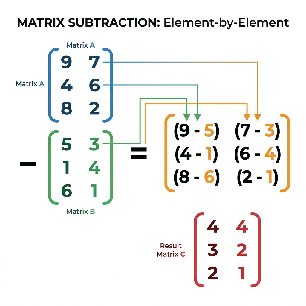 Example of matrix subtraction showing element-wise subtraction