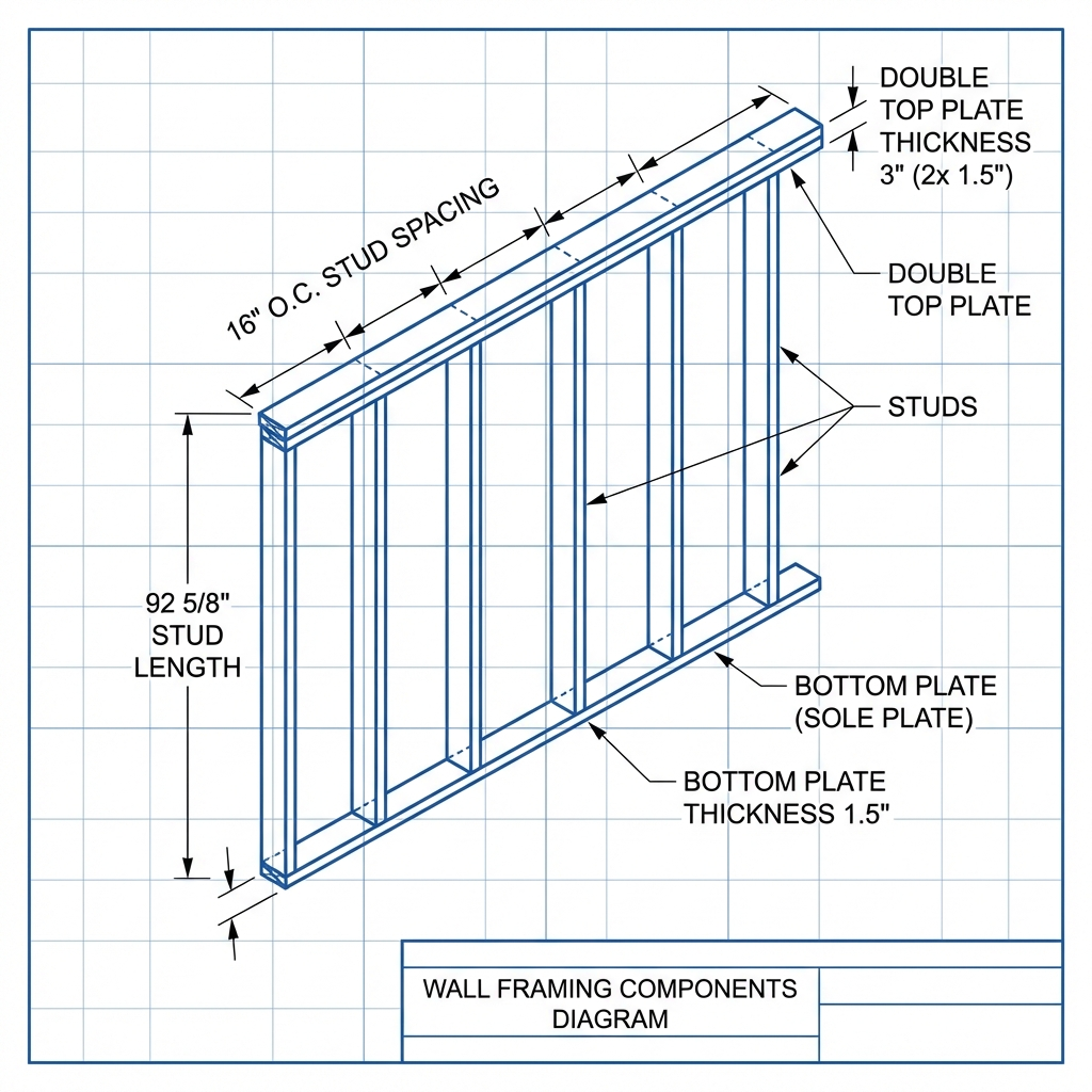 Framing stud layout and spacing diagram