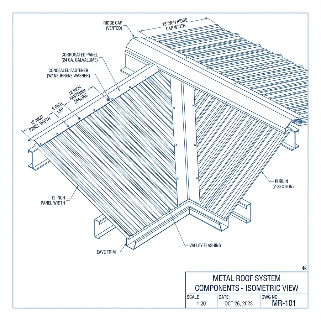 Metal roof pitch and panel measurement diagram