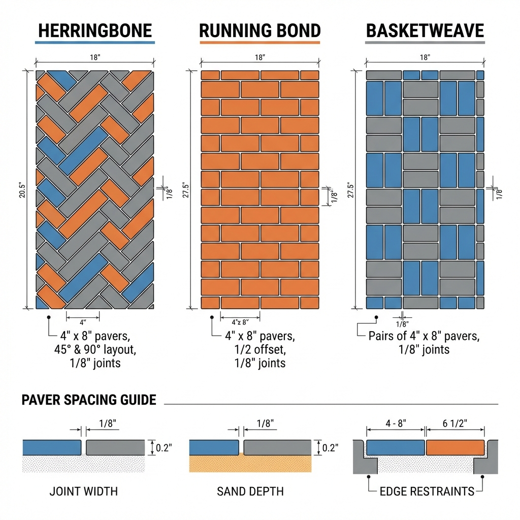 Paver patterns and measurement diagram