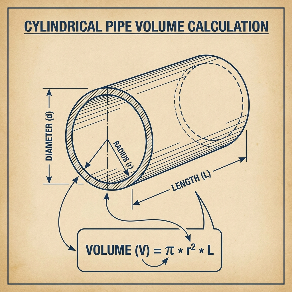 Pipe dimension and volume measurement diagram
