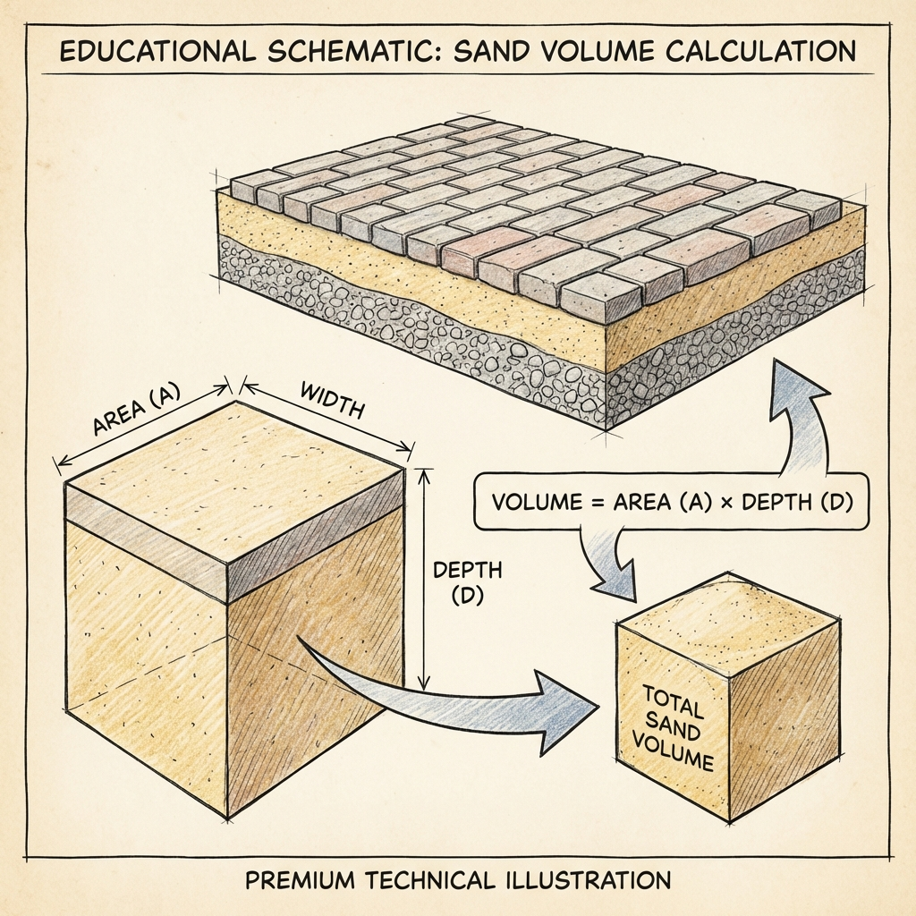 Sand measurement and volume calculation diagram