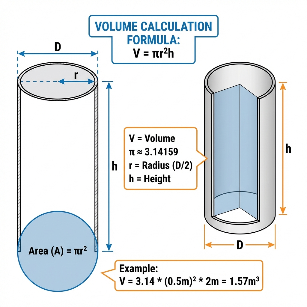 Sonotube cylinder dimensions and volume calculation diagram