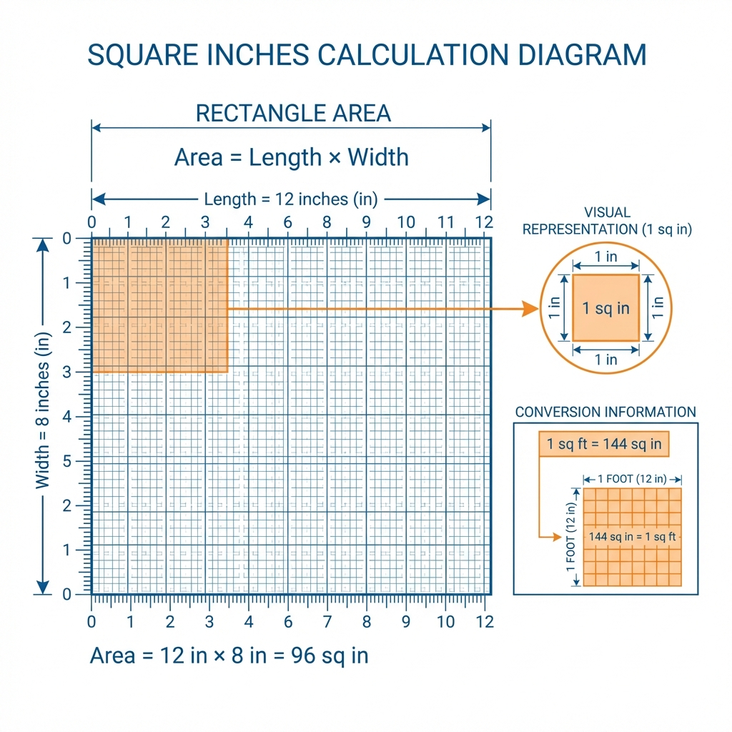Measurement conversion and area calculation diagram