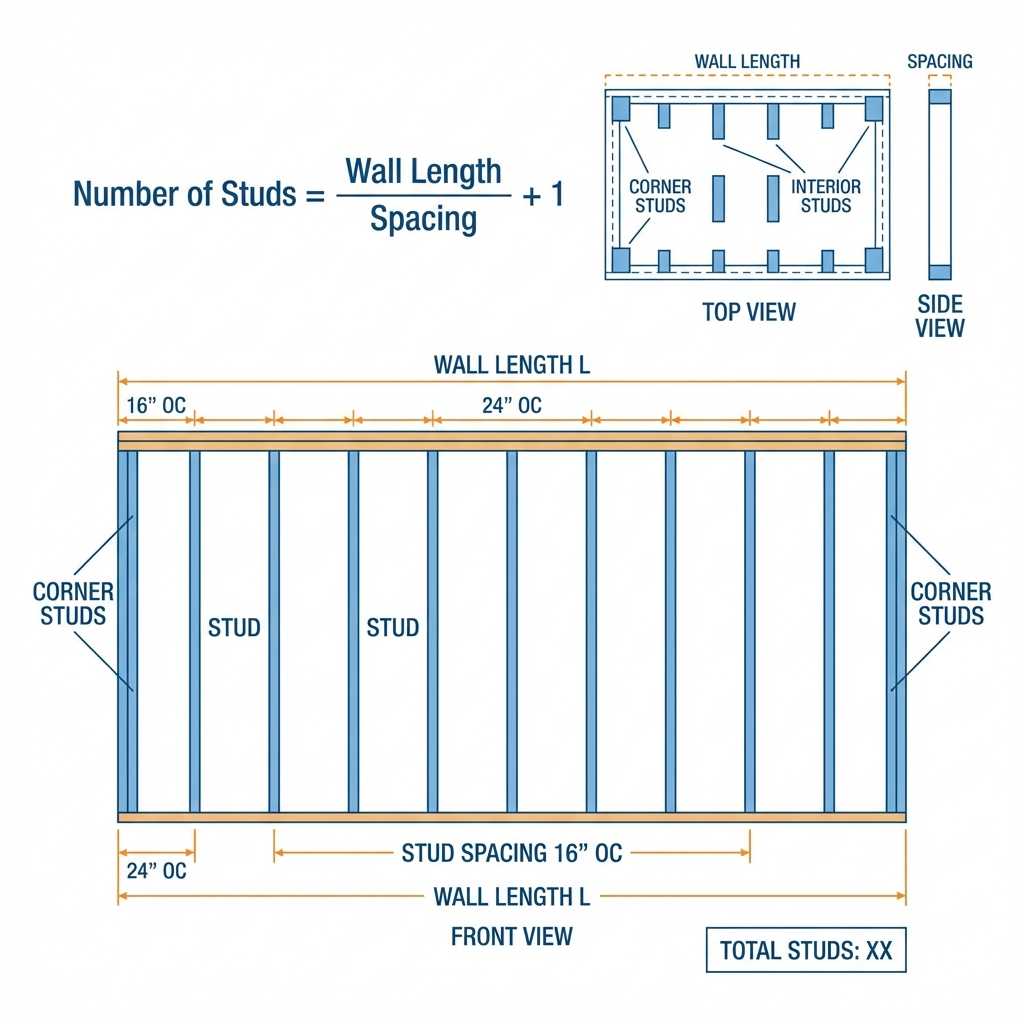 Wall framing and stud spacing diagram
