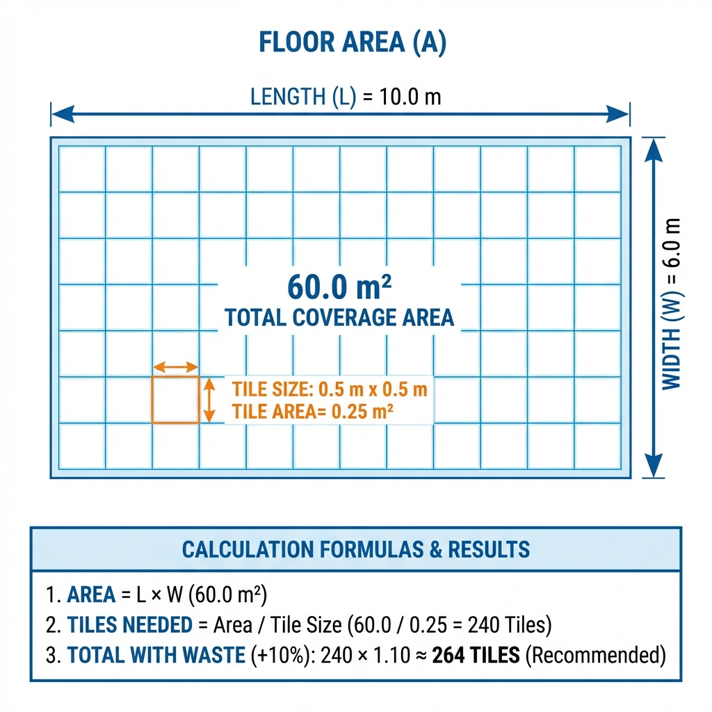 Tile layout patterns and measurement diagram