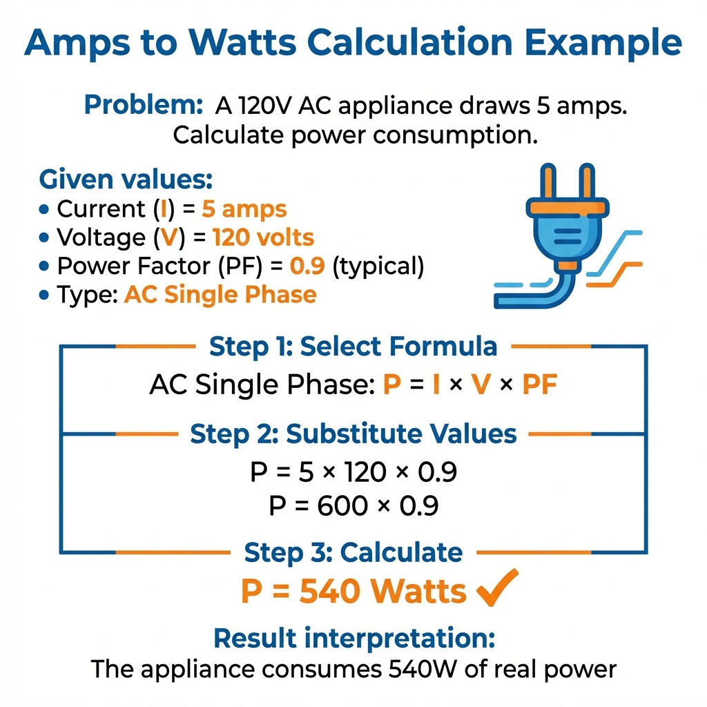 Amps to Watts Calculation Example