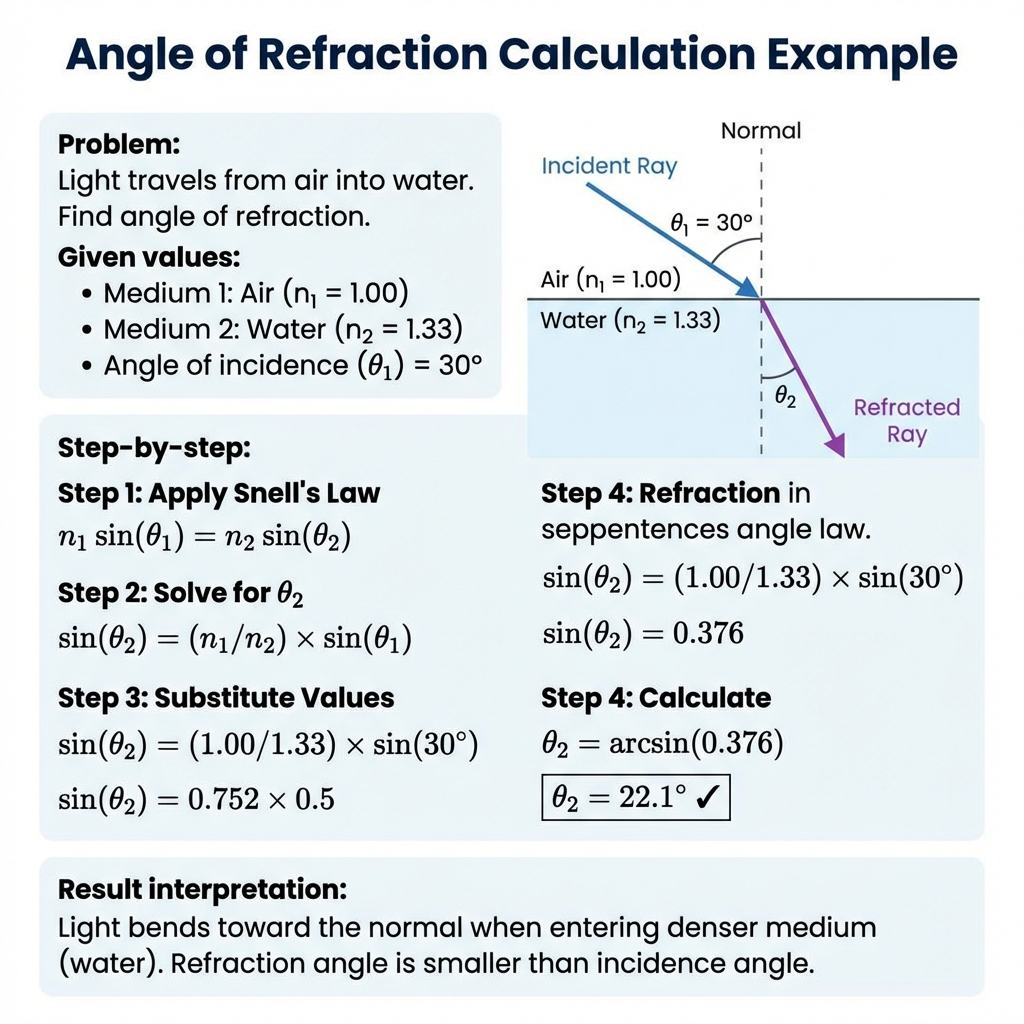 Angle of Refraction Calculation Example