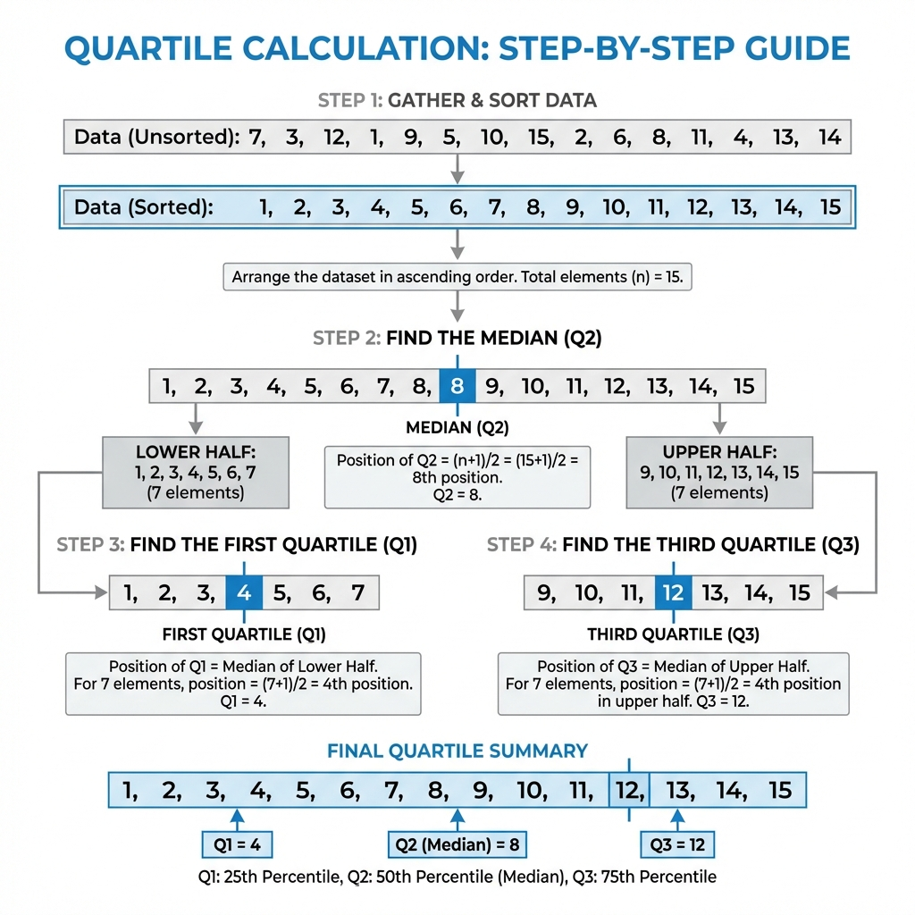 Step-by-Step Quartile Calculation Infographic