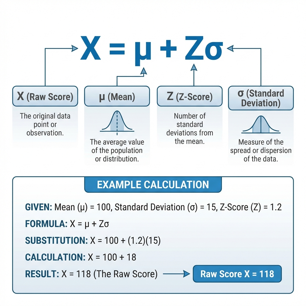 Raw Score Formula and Calculation Infographic
