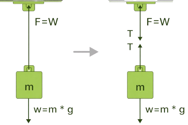 Find tension in a string due to object hanging
