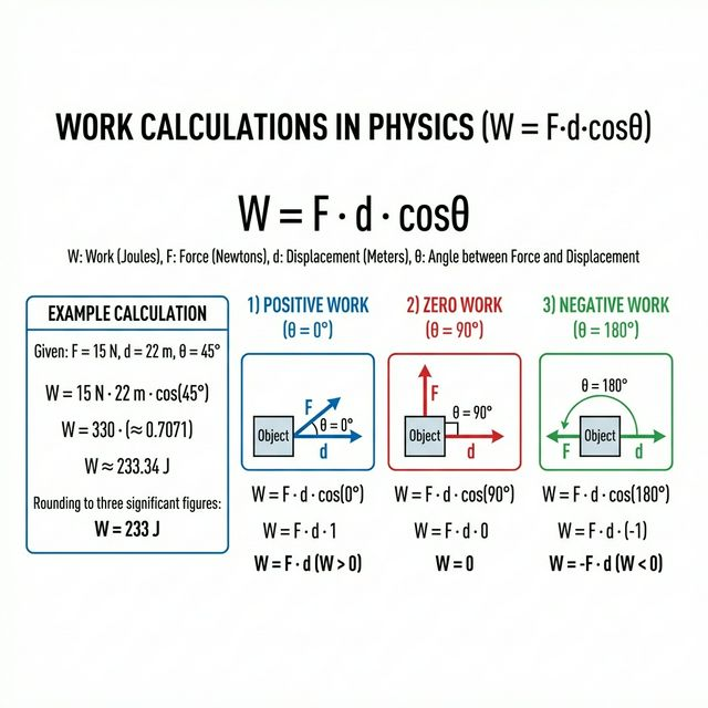 Work Calculations - Positive, Zero, and Negative Work Examples