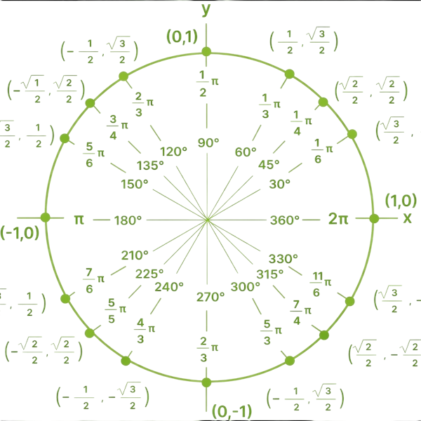 Unit Circle Chart with Radians and Degrees Image: